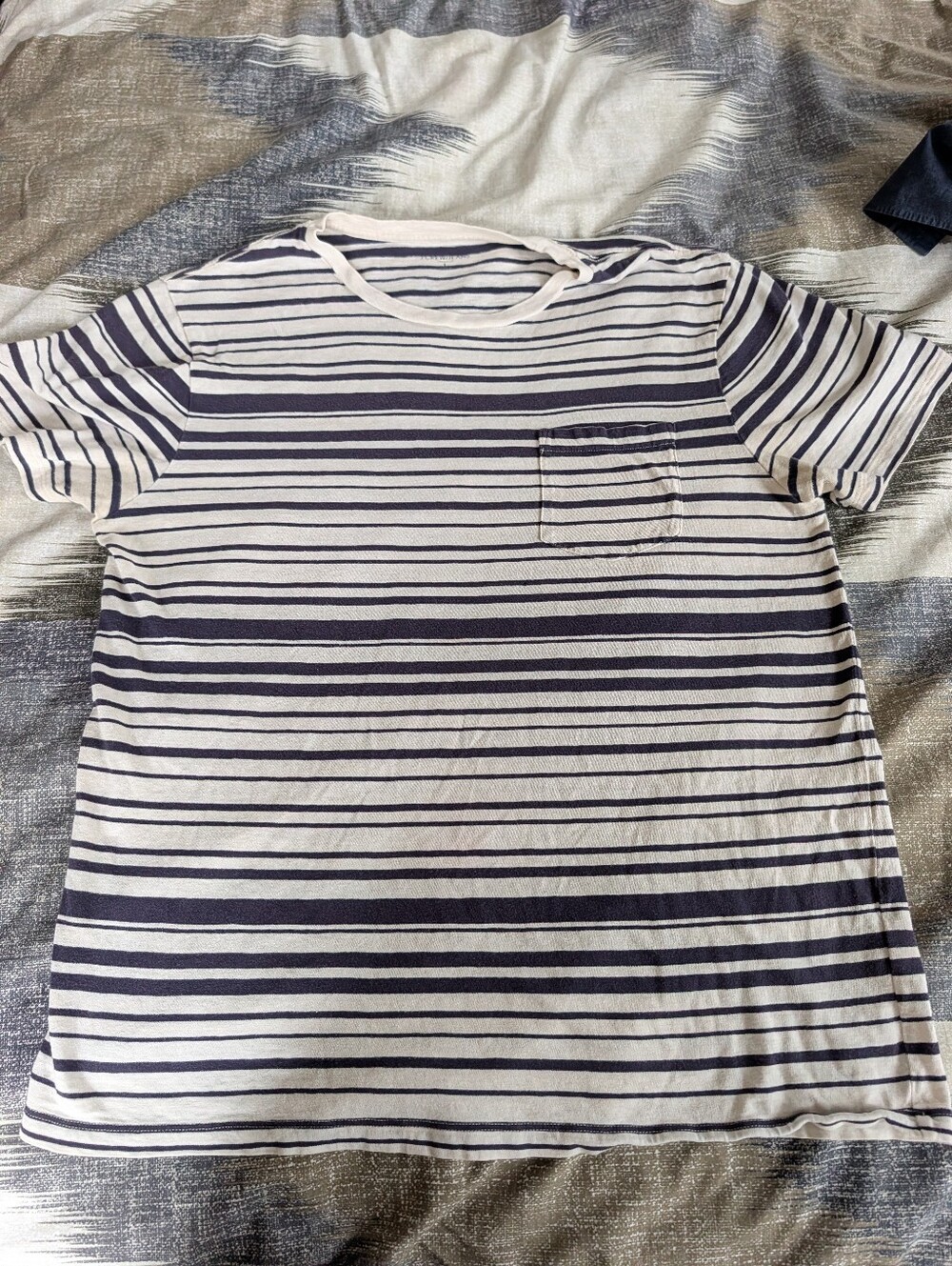 Striped Navy and White Pocket Crew Neck Shirt - Men